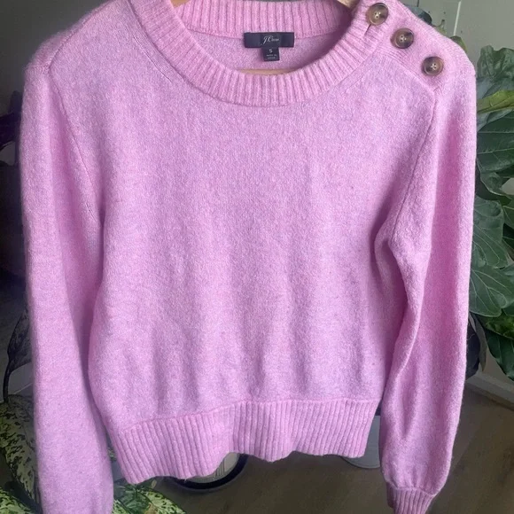 J. Crew Pink Crew Neck Sweater with Botton Details - Picture 2 of 7